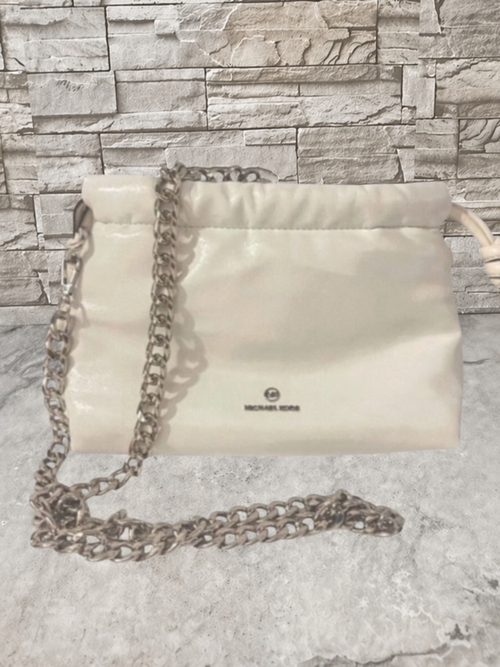 Michael Kors Lina Small Cinch Drawstring Bag Leather Optic White